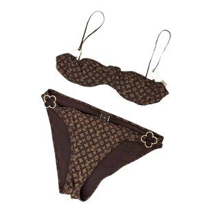LOUIS VUITTON Vintage Monogram Bikini Swimwear #38 Brown Gold Polyamide [106326]